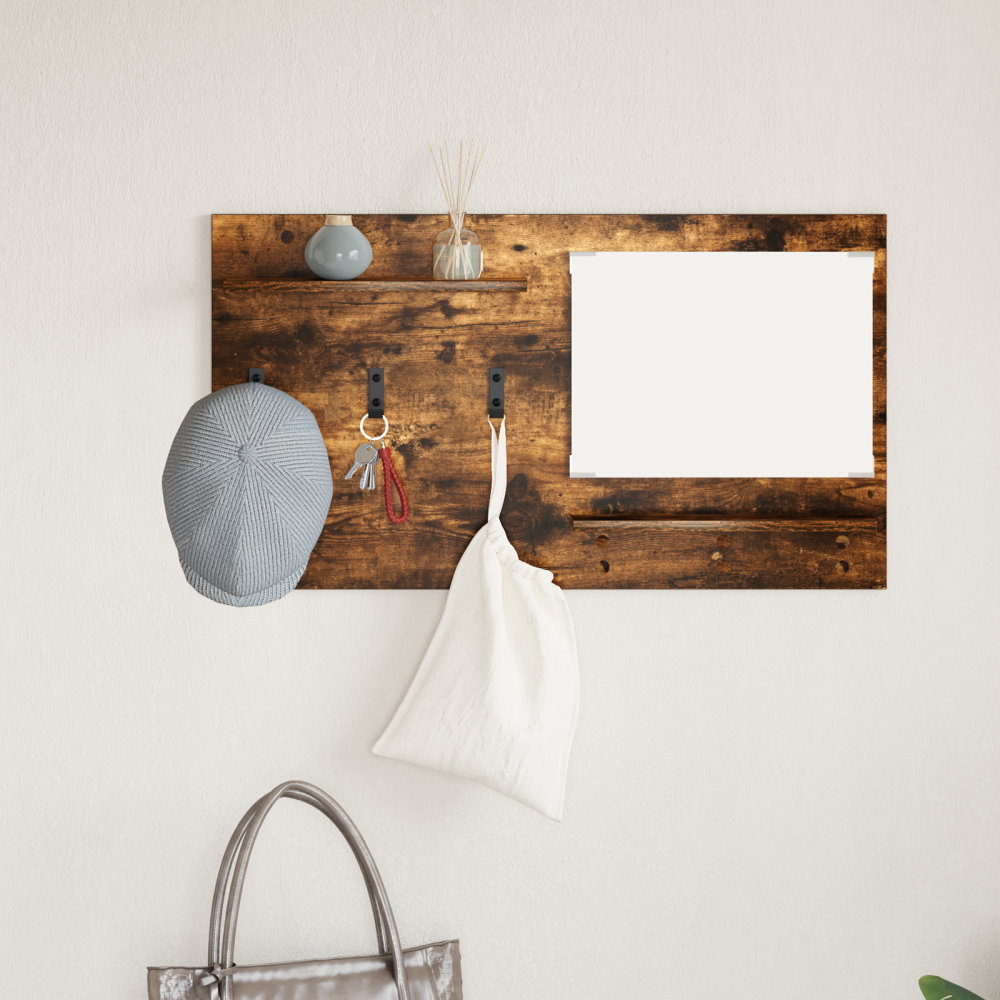 Produktbild för Väggmonterad Klädhängare med hylla Rökt ek 90 x 10 x 50 cm