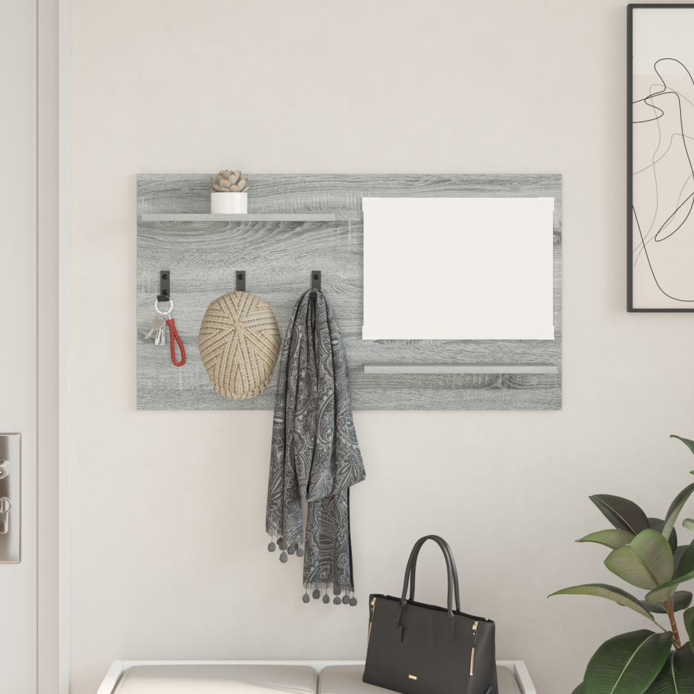 Produktbild för Väggmonterad Klädhängare med hylla Grå Sonoma 90 x 10 x 50 cm