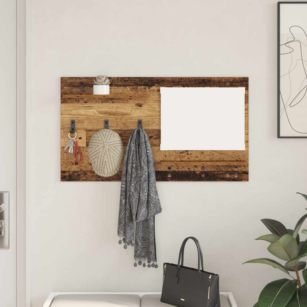 Produktbild för Väggmonterad Klädhängare med hylla Gammalt trä 90 x 10 x 50 cm