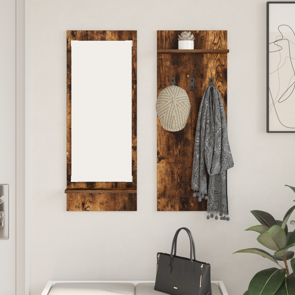 Produktbild för Väggmonterad Klädhängare med hylla Rökt ek 70 x 10 x 90 cm