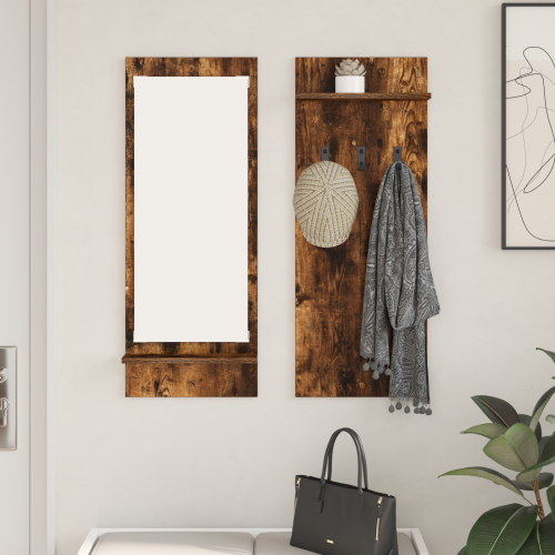 vidaXL Väggmonterad Klädhängare med hylla Rökt ek 70 x 10 x 90 cm