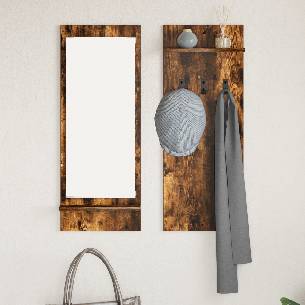 Produktbild för Väggmonterad Klädhängare med hylla Rökt ek 70 x 10 x 90 cm