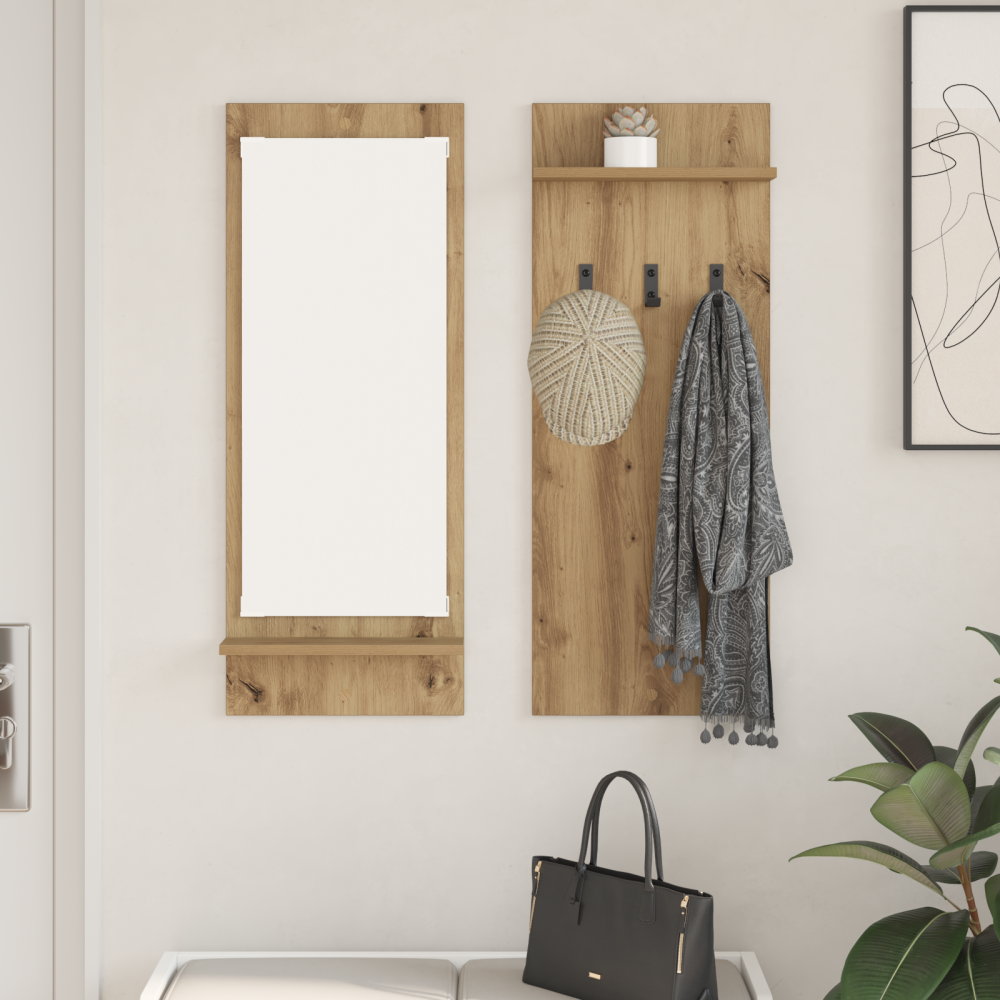 Produktbild för Väggmonterad Klädhängare med hylla Artisan Ek 70 x 10 x 90 cm