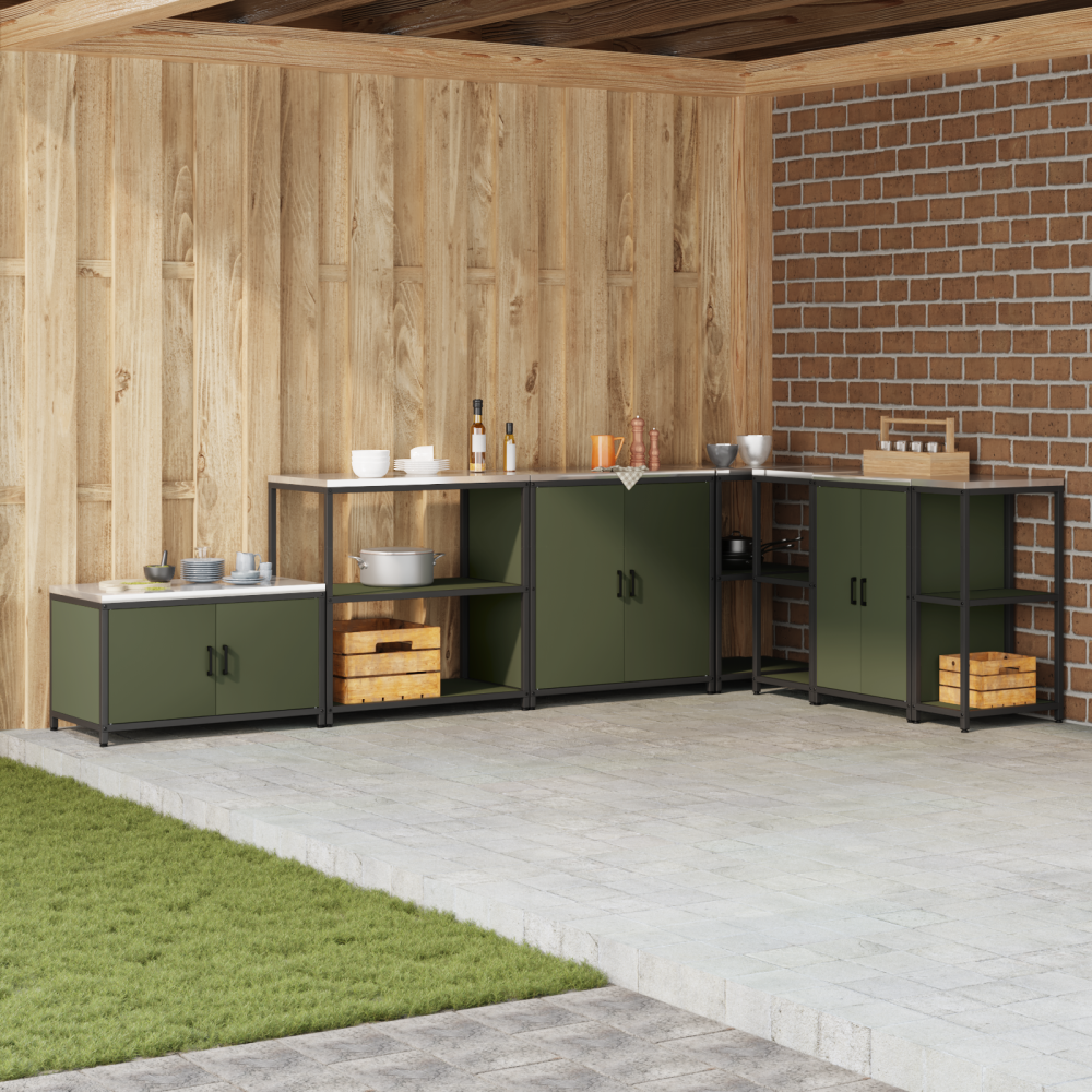 Produktbild för Köksförvaring HATTEM Olivgrön 90 x 50 x 92 cm Stål