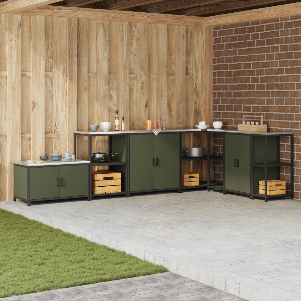 Produktbild för Köksförvaring HATTEM Olivgrön 60 x 50 x 92 cm Stål