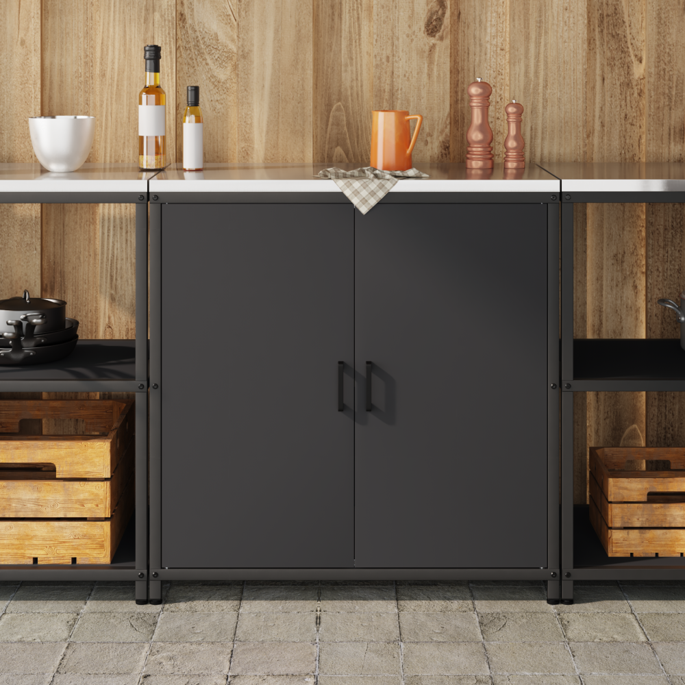 Produktbild för Köksförvaring HATTEM Svart 90 x 50 x 92 cm Stål