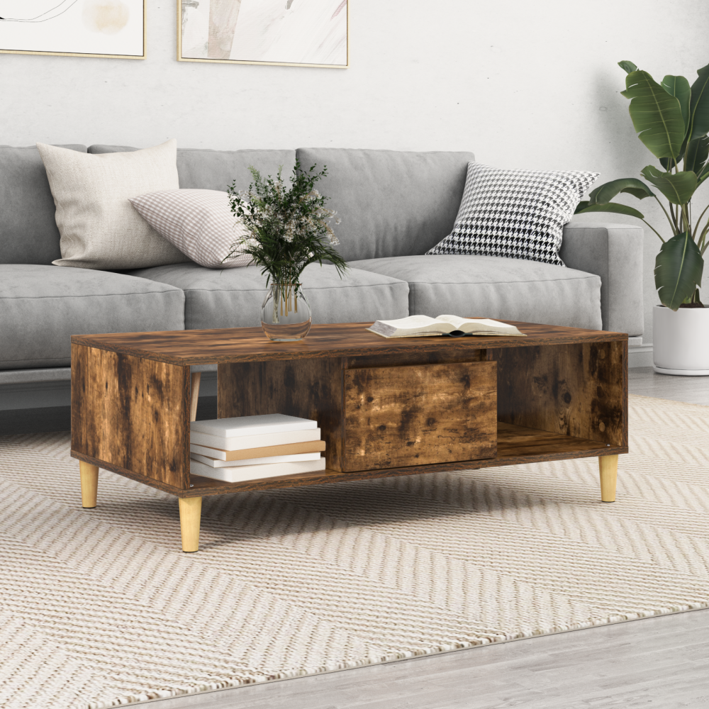 Produktbild för Kaffeebord Rökt ek 102 x 55 x 35 cm Konstruerat trä