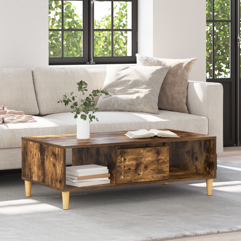 Produktbild för Kaffeebord Rökt ek 102 x 55 x 35 cm Konstruerat trä