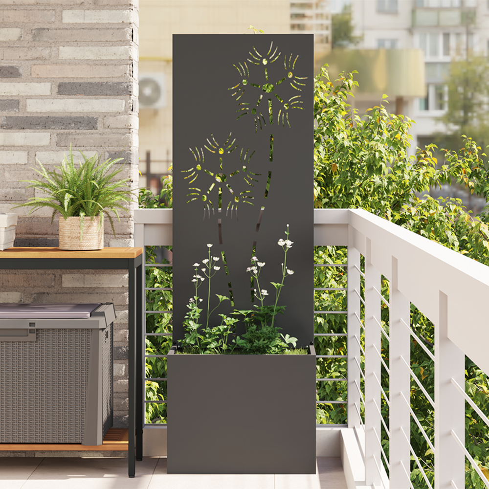Produktbild för Trädgårds integritetsskärm Blommor Svart 50 x 32 x 150 cm