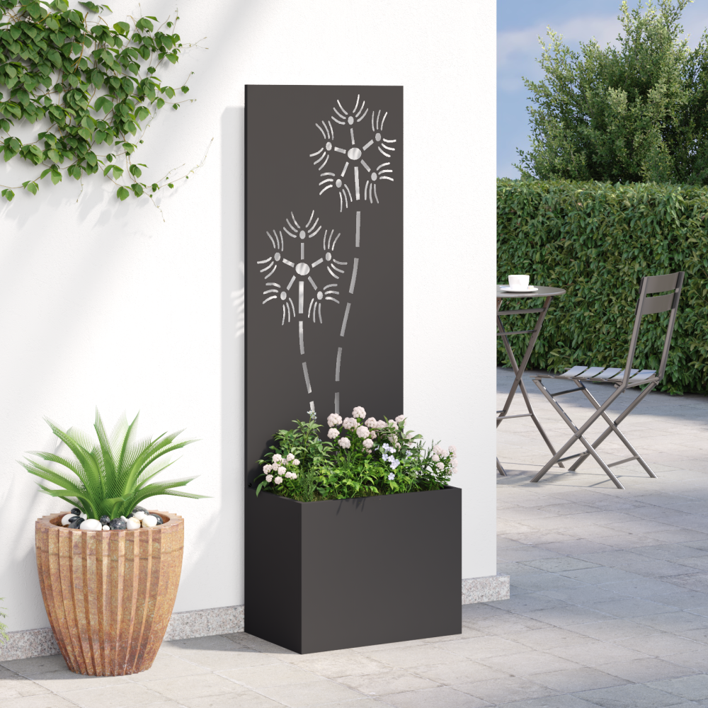 Produktbild för Trädgårds integritetsskärm Blommor Svart 50 x 32 x 150 cm