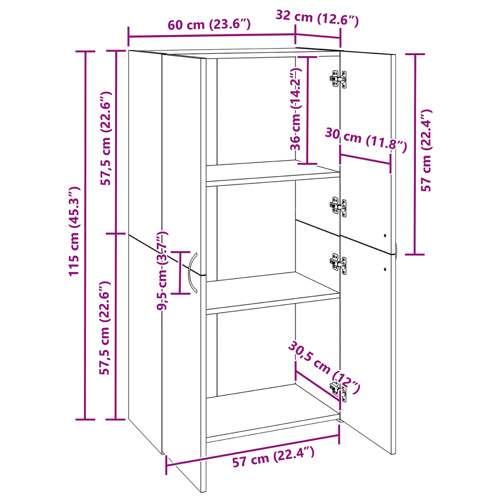 Produktbild för Kontorsskåp med hylla Svart Ek 60 x 32 x 115 cm Konstruerat trä