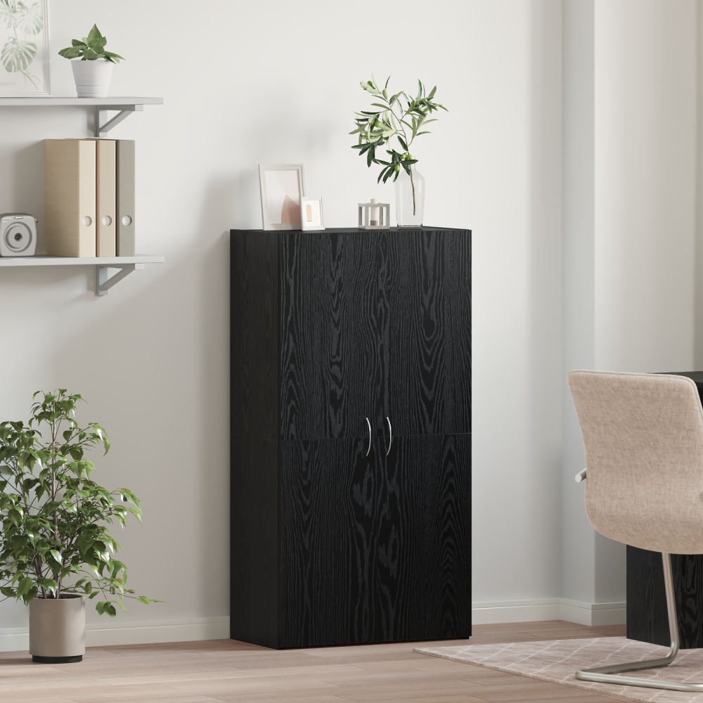 Produktbild för Kontorsskåp Svart ek 60 x 32 x 115 cm Konstruerat trä