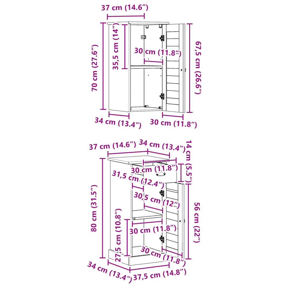 Produktbild för Badrumsskåp VIGO 2 pcs Vit och antikvit 37 x 34 x 80 cm