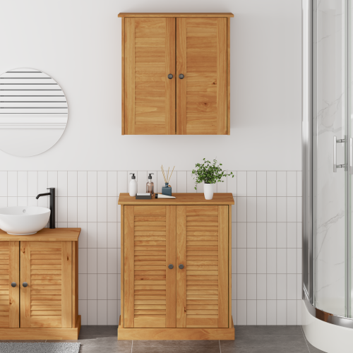 vidaXL Badrumsmöbelset med hylla VIGO 2 pcs Brun och honungsgul