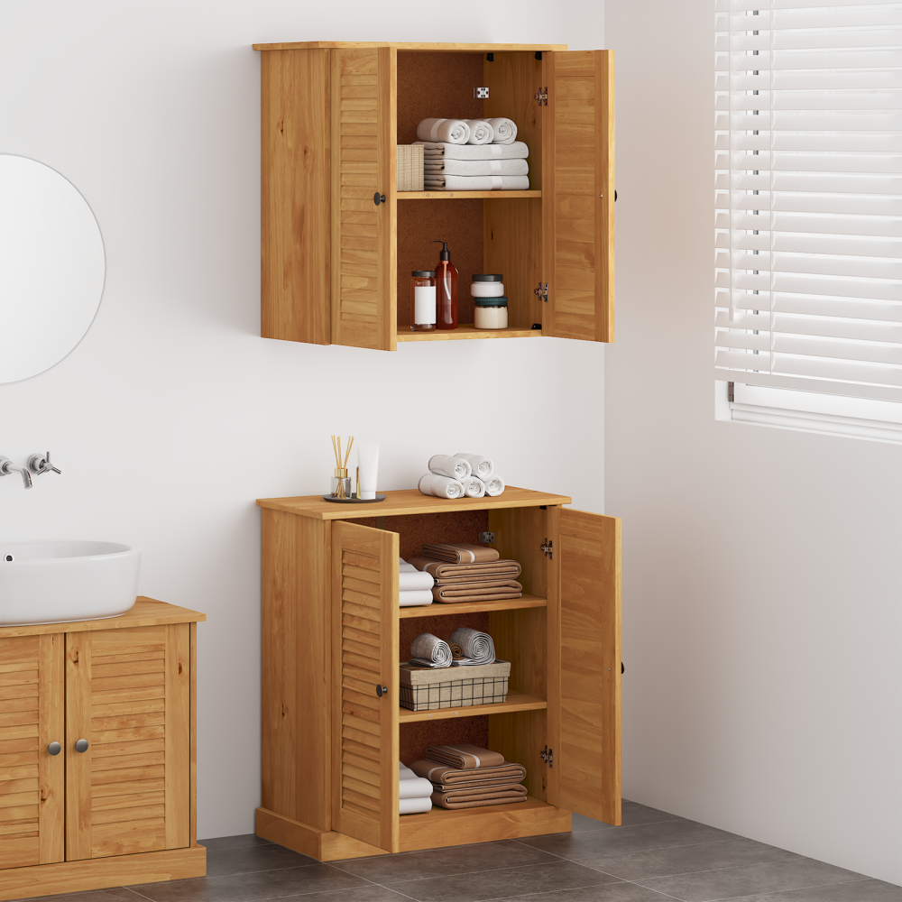 Produktbild för Badrumsmöbelset med hylla VIGO 2 pcs Brun och honungsgul
