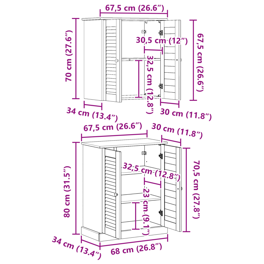 Produktbild för Badrumsmöbelset 2 pcs Vit och antikvit 67,5 x 34 x 80 cm