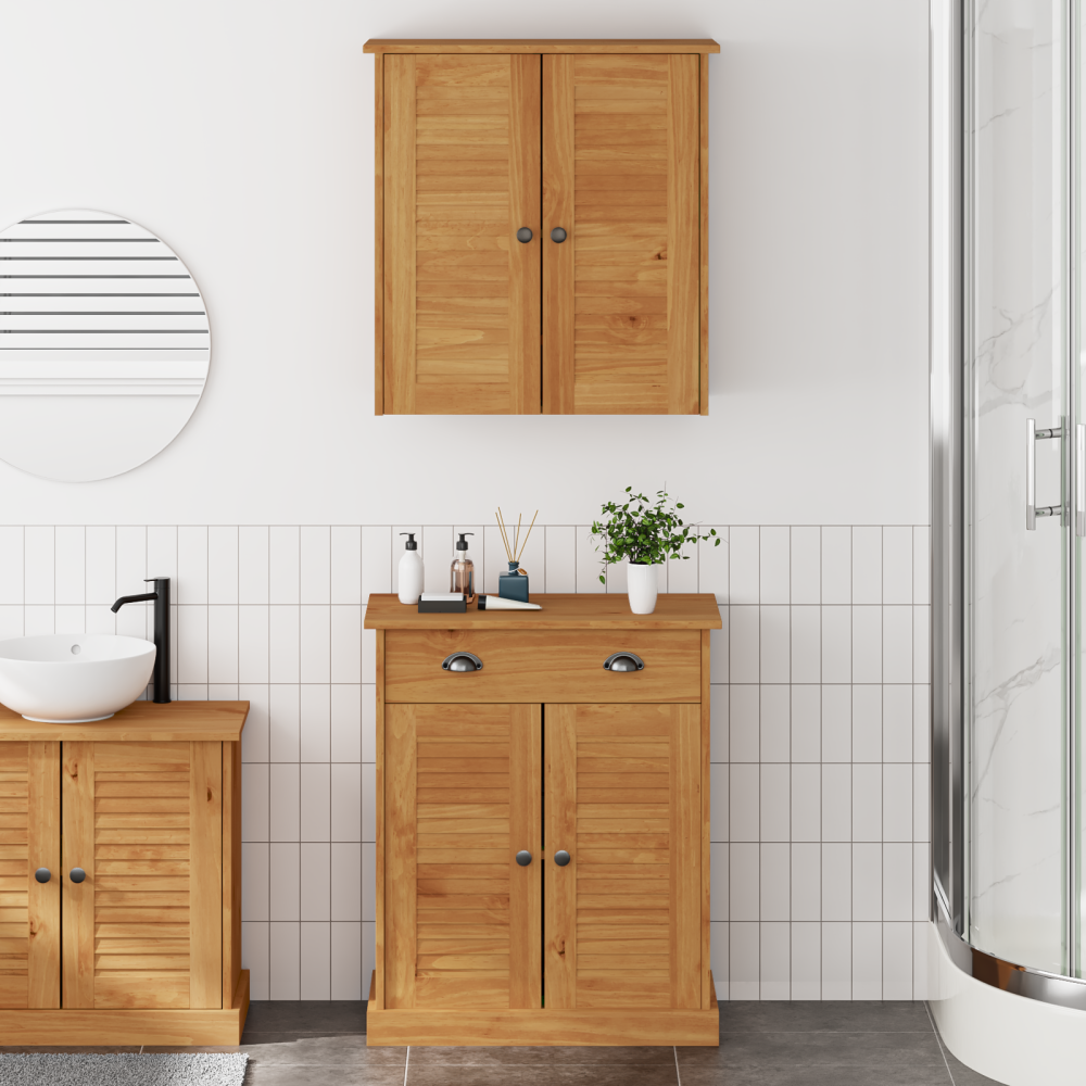 Produktbild för Badrumsmöbelset VIGO 2 pcs Brun och honungsgul Massiv furu