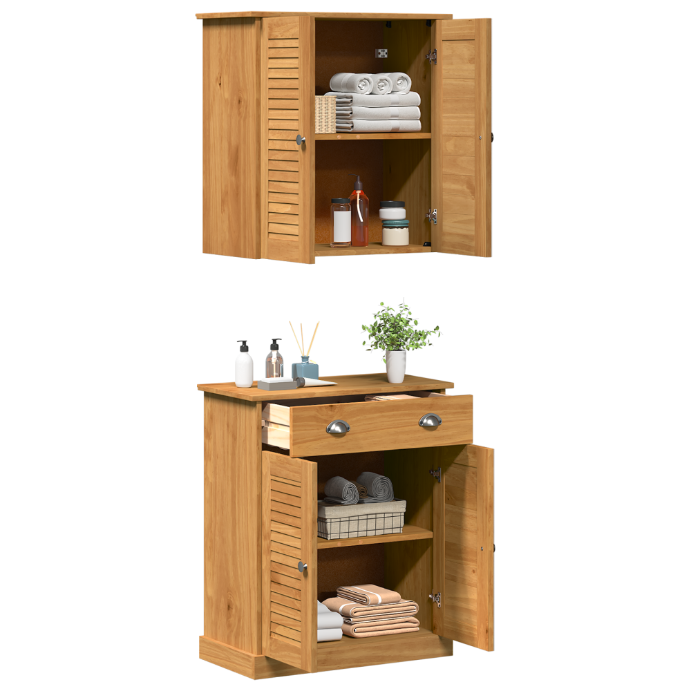 Produktbild för Badrumsmöbelset VIGO 2 pcs Brun och honungsgul Massiv furu