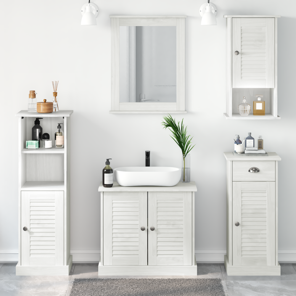 Produktbild för Badrumsmöbelset med låda VIGO 5 pcs Antik vit Massiv furu