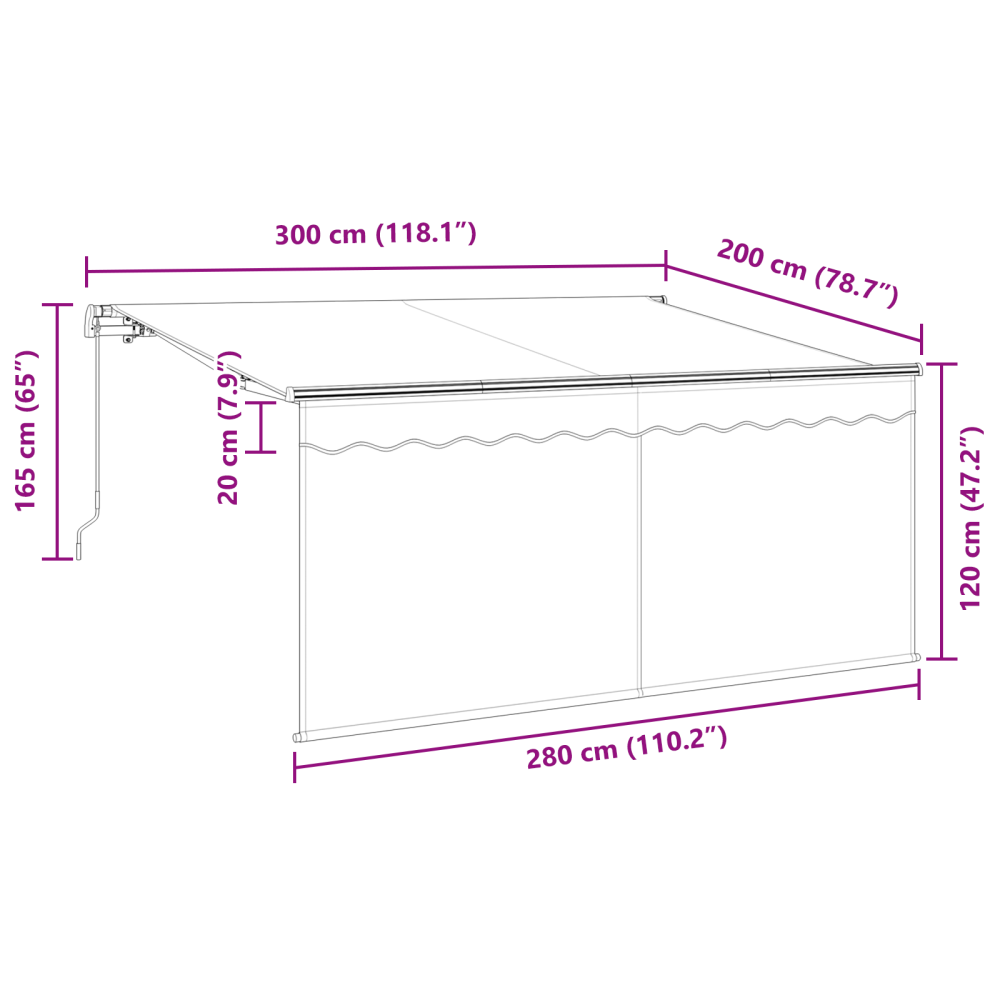 Produktbild för Utfällbar markis Kräm 300 x 200 cm Polyester och aluminium