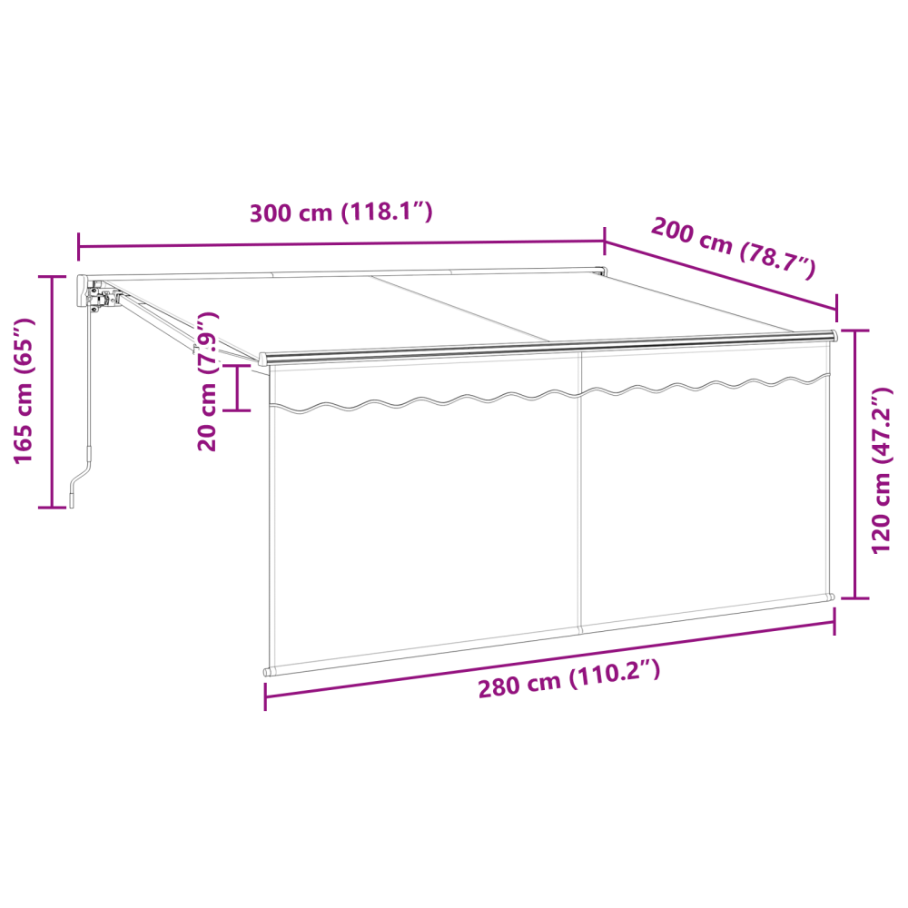 Produktbild för Utfällbar markis Randig Antracit 300 x 200 cm tyg