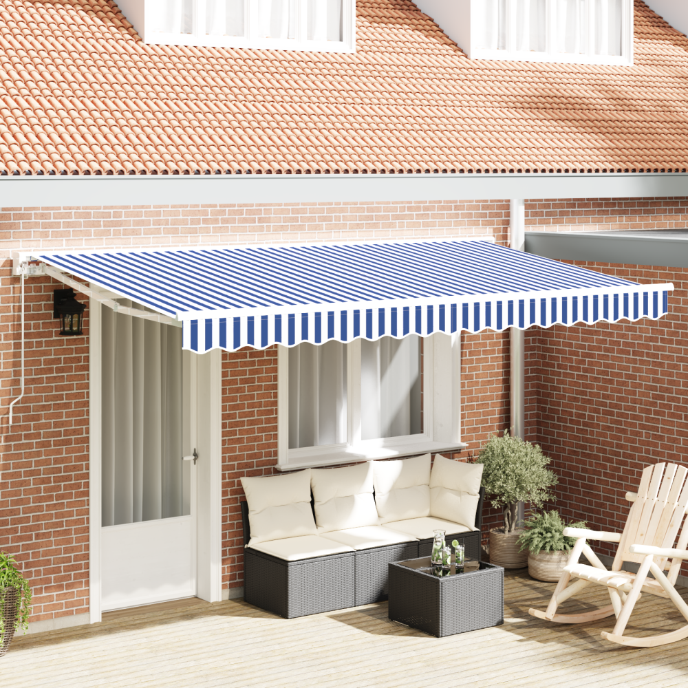 Produktbild för Markisram Blå och Vit 350 x 200 cm Polyester med PU-beläggning