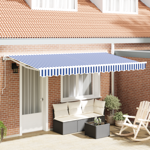 vidaXL Markisram Blå och Vit 350 x 200 cm Polyester med PU-beläggning
