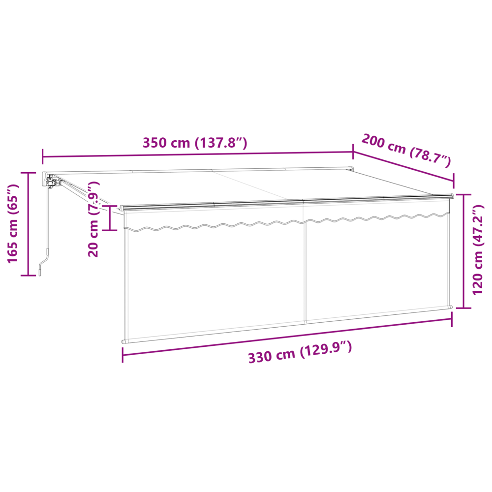 Produktbild för Utfällbar markis Blå 350 x 200 cm tyg