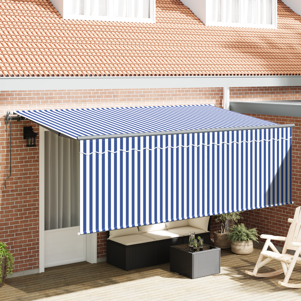 Produktbild för Utfällbar markis Blå och Vit 350 x 200 cm