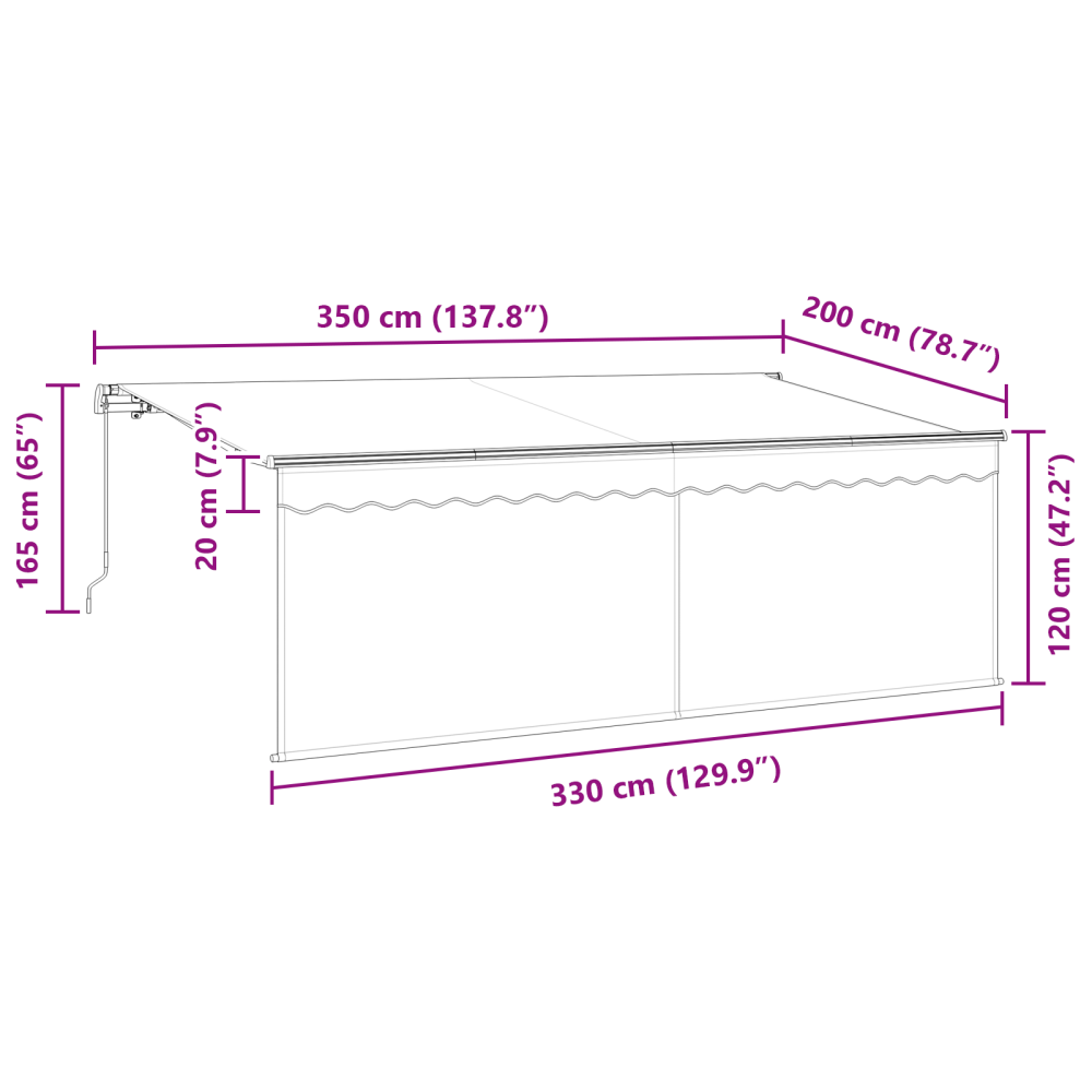 Produktbild för Utfällbar markis Kräm 350 x 200 cm Polyester och aluminium