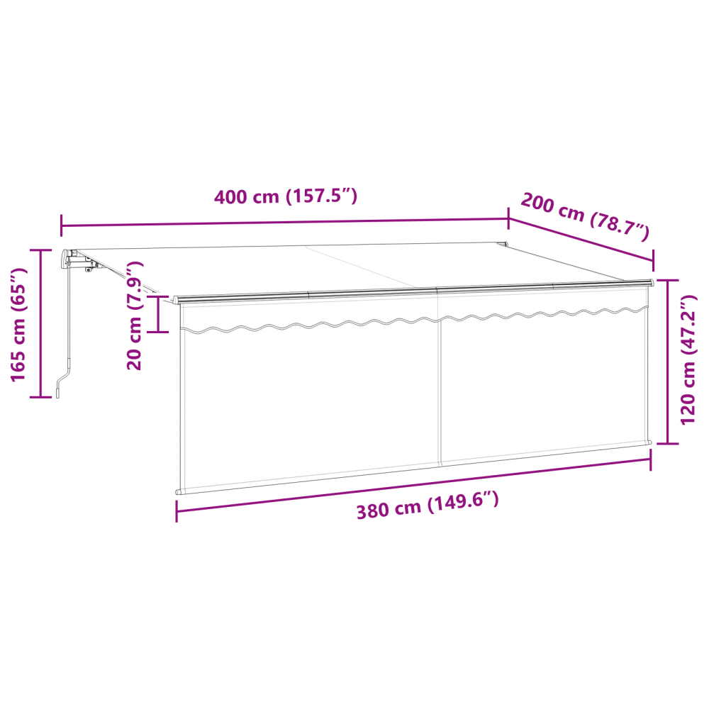 Produktbild för Utfällbar markis Kräm 400 x 200 cm Polyester och aluminium