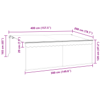 Produktbild för Utfällbar markis Kräm 400 x 200 cm Polyester och aluminium