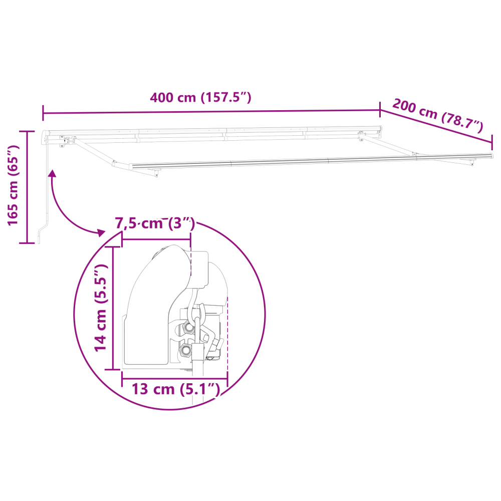 Produktbild för Utfällbar markis Antracit 400 x 200 cm tyg