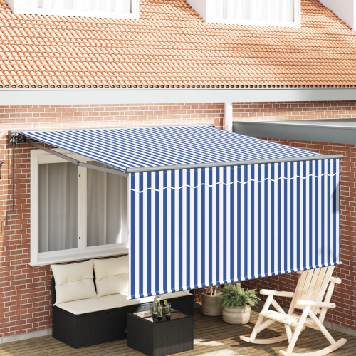 vidaXL Utfällbar markis Blå och Vit 300 x 250 cm