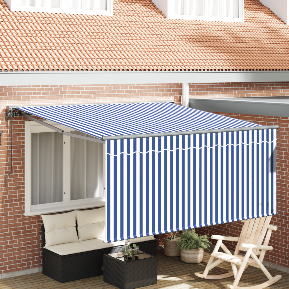 Produktbild för Utfällbar markis Blå och Vit 350 x 250 cm