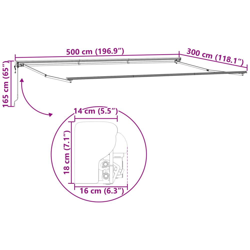 Produktbild för Markisram Orange och Svart 500 × 300 cm