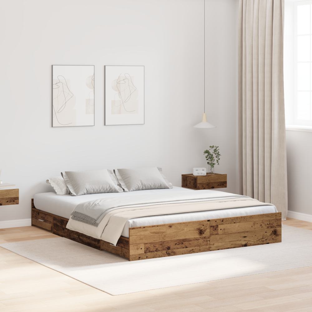 Produktbild för Förvaringssängram Gammalt trä 150 x 200 cm Konstruerat trä