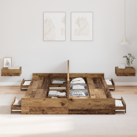 Produktbild för Förvaringssängram Gammalt trä 150 x 200 cm Konstruerat trä