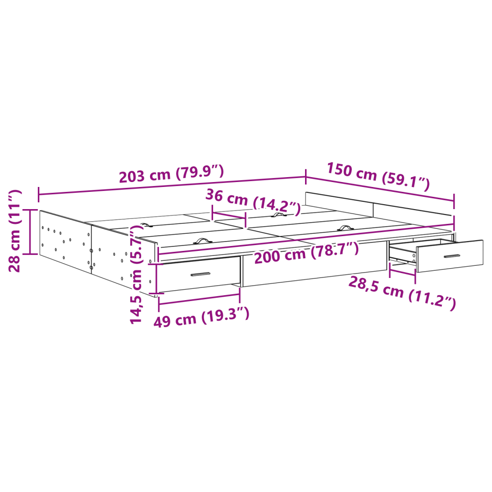 Produktbild för Förvaringssängram Gammalt trä 150 x 200 cm Konstruerat trä