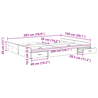 Produktbild för Förvaringssängram Gammalt trä 150 x 200 cm Konstruerat trä
