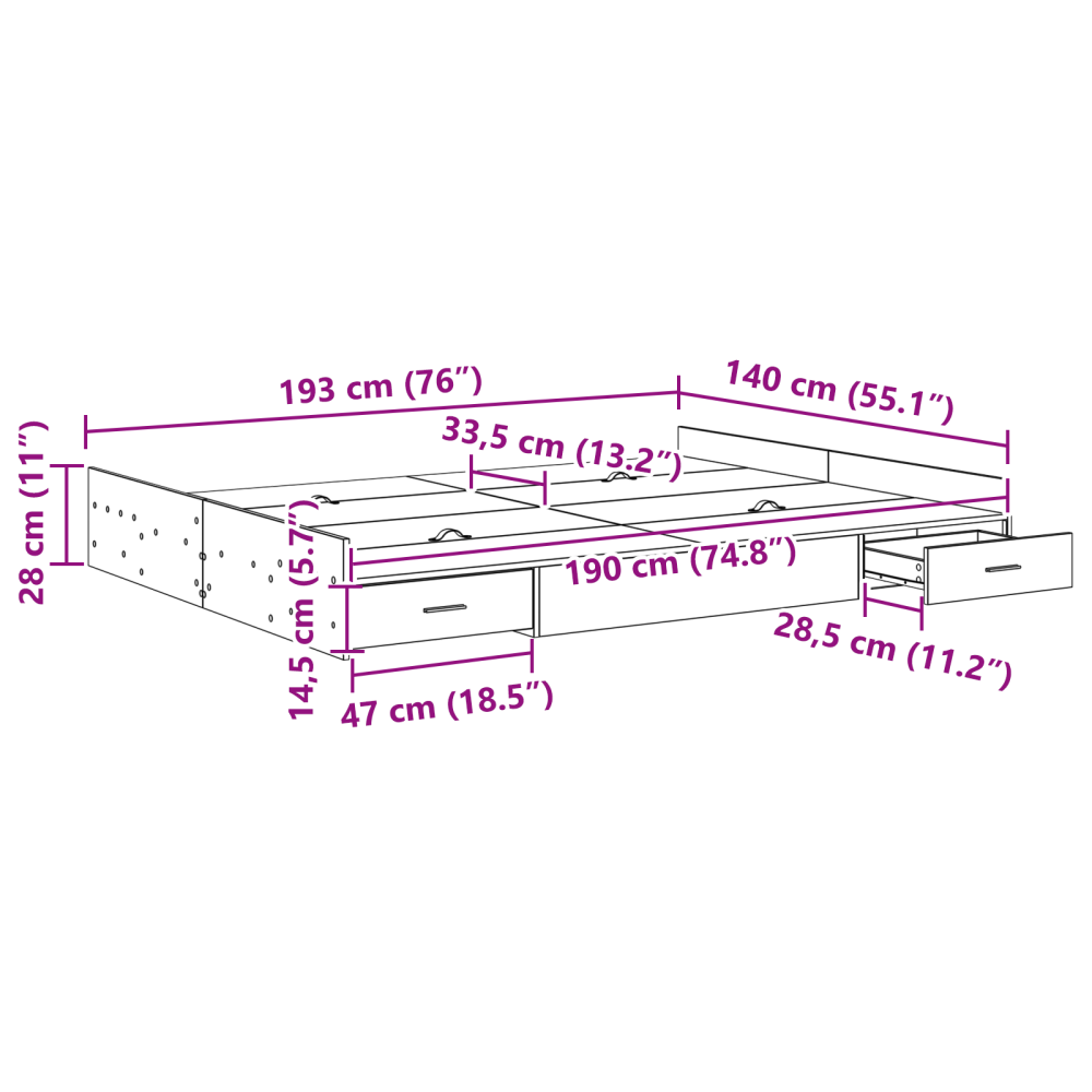 Produktbild för Förvaringssängram Gammalt trä 140 x 190 cm Konstruerat trä