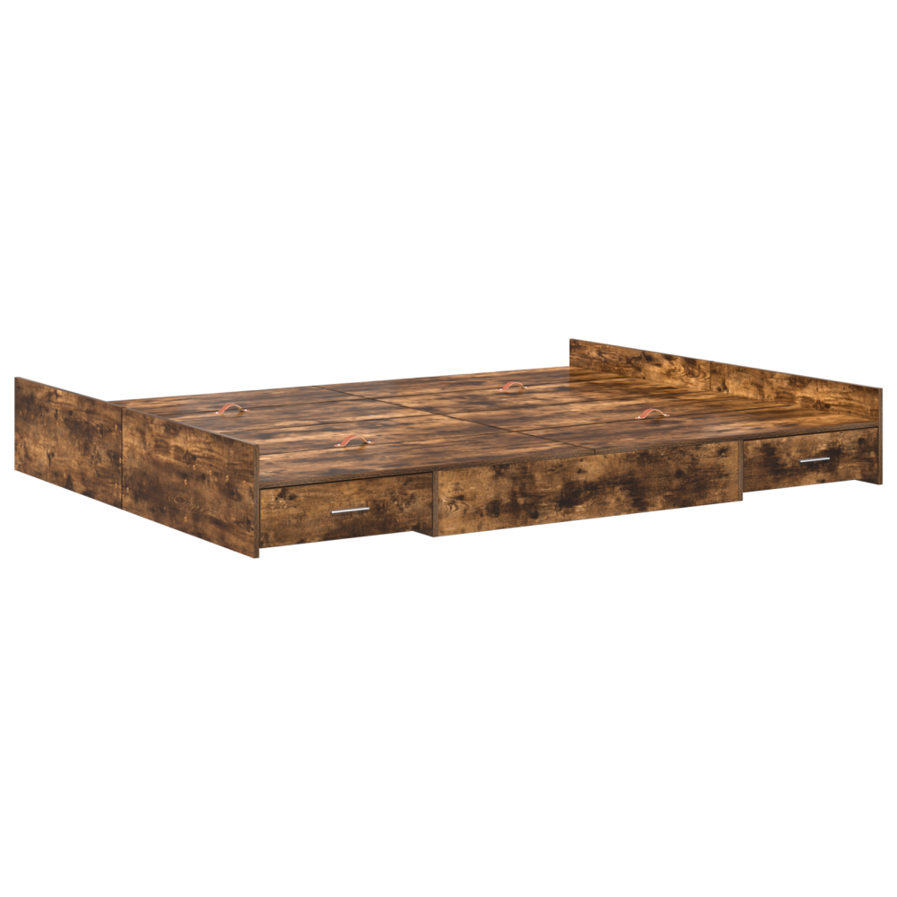 Produktbild för Förvaringssängram med låda Rökt ek 135 x 190 cm Konstruerat trä