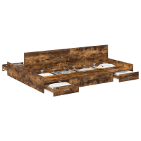 Produktbild för Förvaringssängram med låda Rökt ek 135 x 190 cm Konstruerat trä