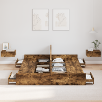 Produktbild för Förvaringssängram med låda Rökt ek 135 x 190 cm Konstruerat trä