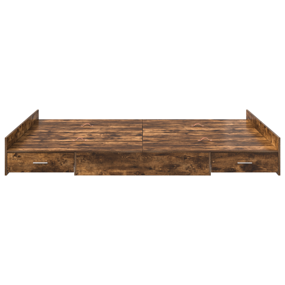 Produktbild för Förvaringssängram med låda Rökt ek 135 x 190 cm Konstruerat trä