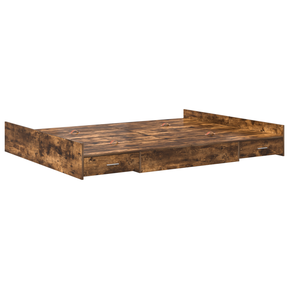 Produktbild för Förvaringssängram med låda Rökt ek 135 x 190 cm Konstruerat trä