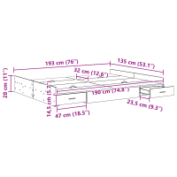 Produktbild för Förvaringssängram med låda Rökt ek 135 x 190 cm Konstruerat trä