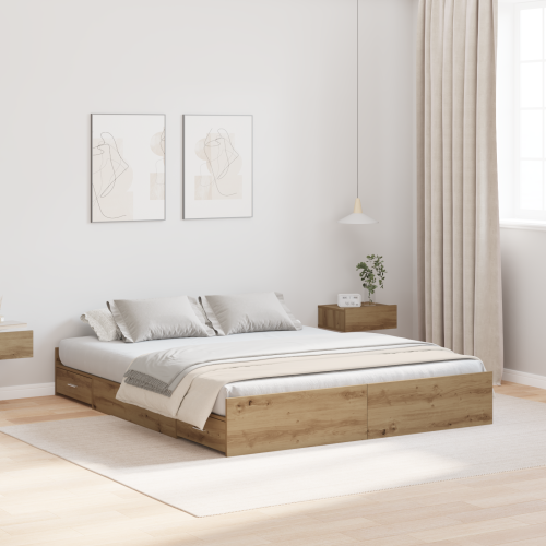 vidaXL Förvaringssängram Artisan Ek 135 x 190 cm Konstruerat trä