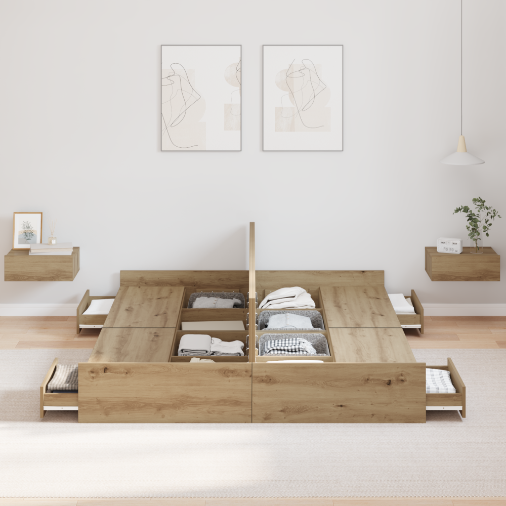 Produktbild för Förvaringssängram Artisan Ek 135 x 190 cm Konstruerat trä