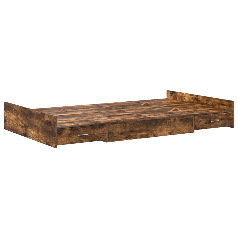 Produktbild för Förvaringssängram med låda Rökt ek 120 x 190 cm Konstruerat trä